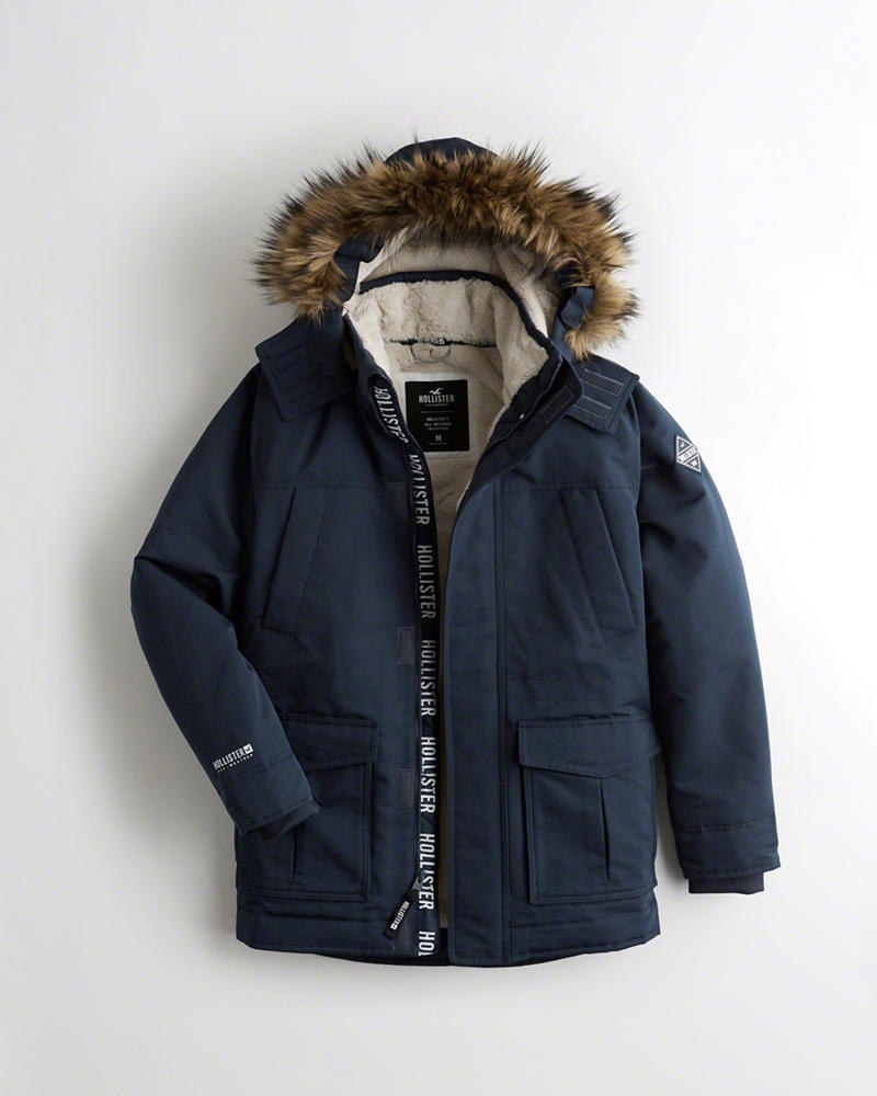 Parka Hollister Uomo Faux-Fur-Lined Blu Marino Italia (511YAGFU)